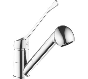 Medical single lever sink mixer with pull.out spray